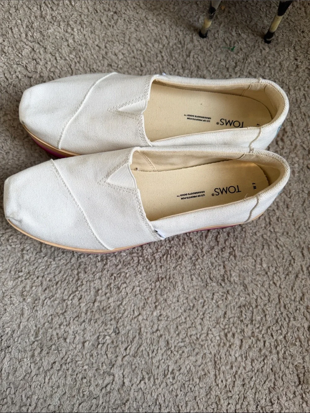 TOMS White Canvas Slip-On Platforms with Pink and Orange Gradient Sole